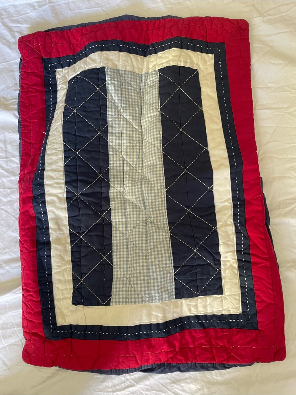 ⚜️ Vintage QUILTED SHAM/Pillowcase PatchWork Americana red blue just one